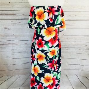 Hawaiian Maxi Dress Off The Shoulder Hibiscus Pink